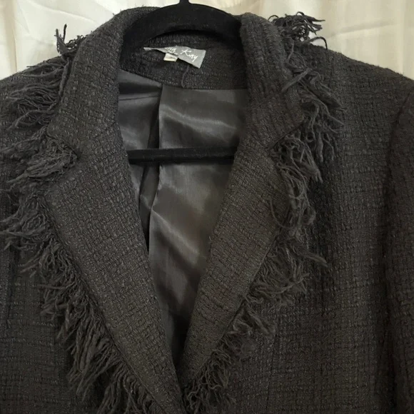 Serena Kay Paris Black Tweed Fringe Blazer | French Bouclé Jacket | Size 36/4-6 - Picture 4 of 11